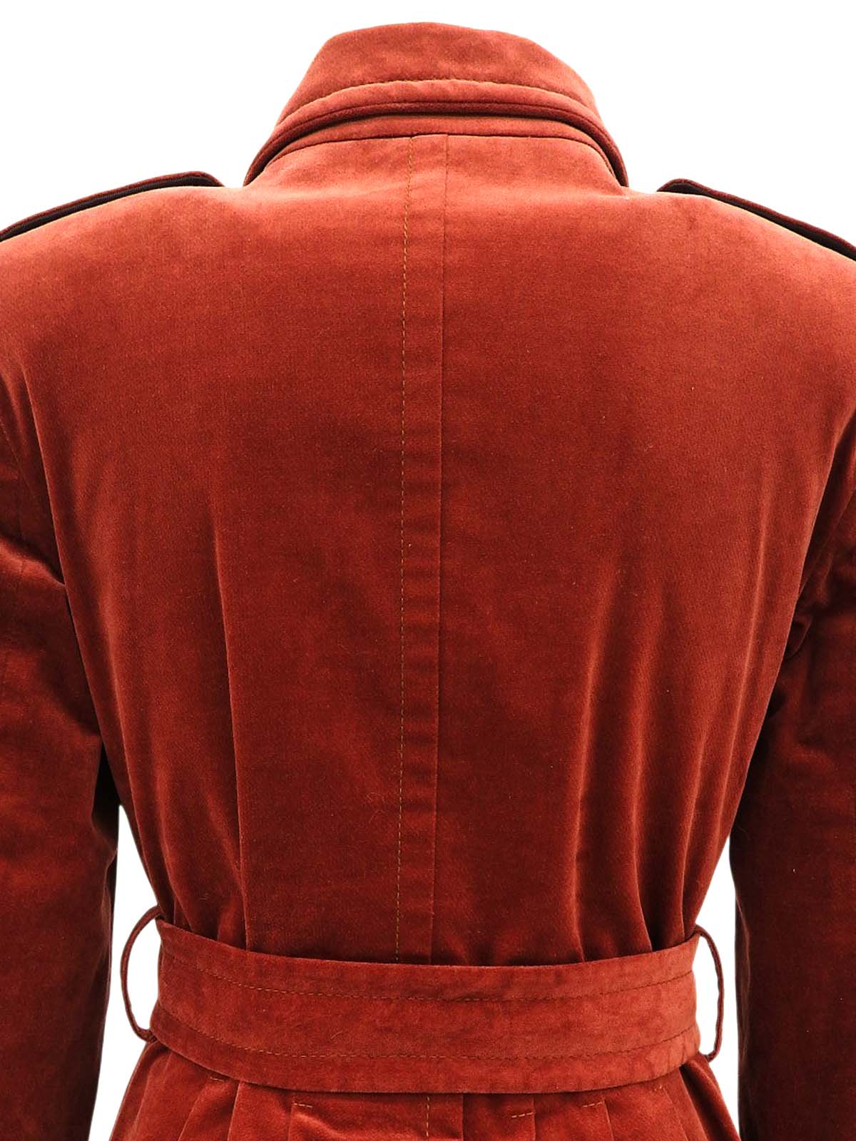 Velour Logo Button Long Coat in Brick