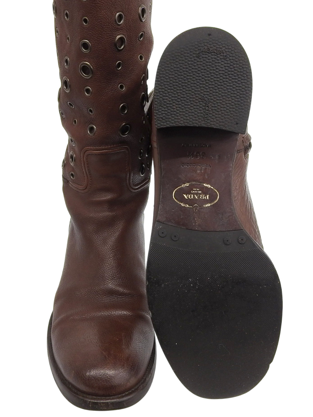 Punching Design Long Boots Brown