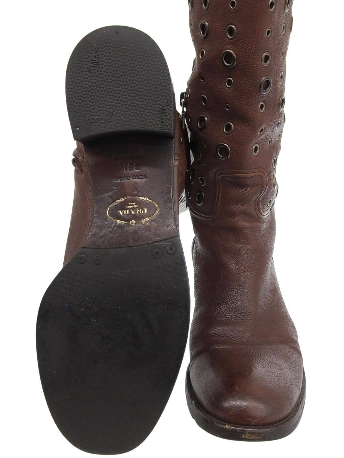 Punching Design Long Boots Brown