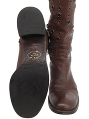 Punching Design Long Boots Brown
