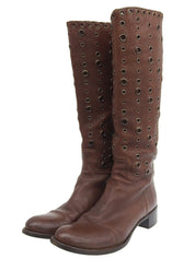 Punching Design Long Boots Brown