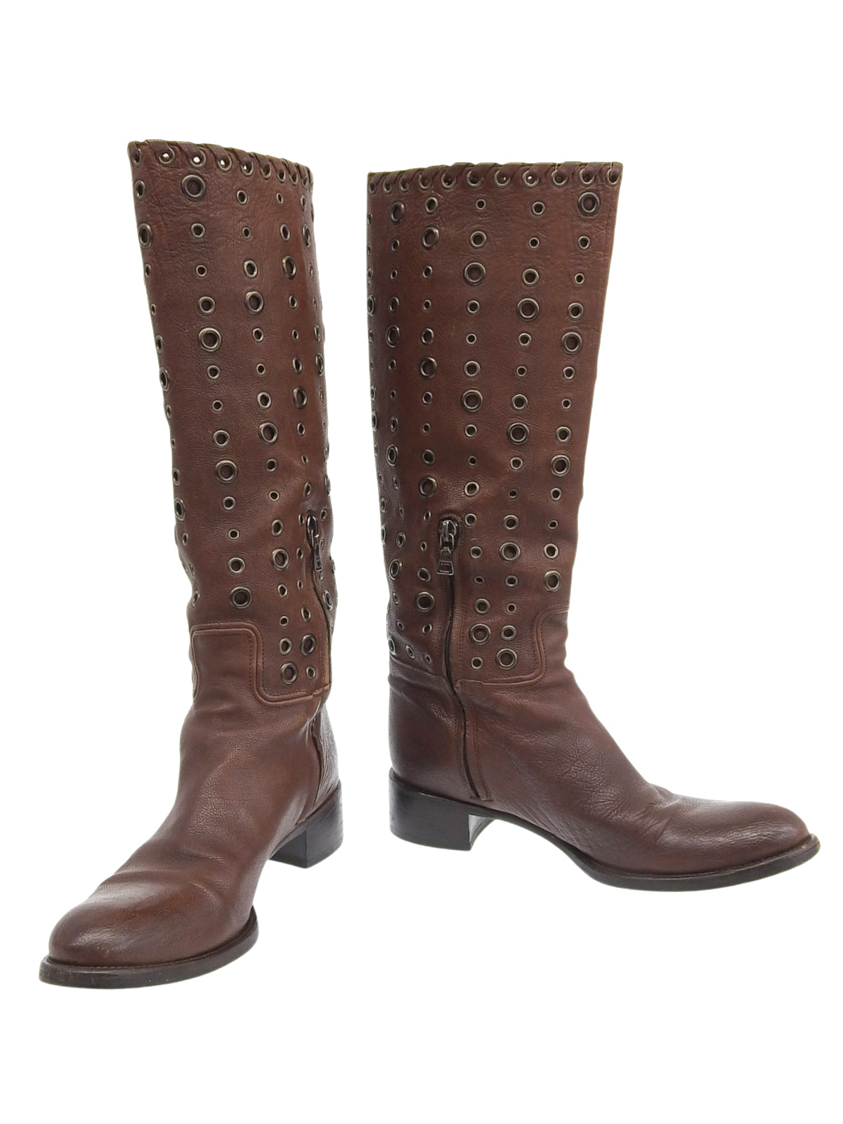Punching Design Long Boots Brown