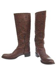 Punching Design Long Boots Brown