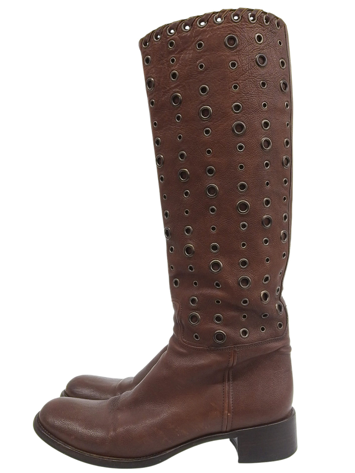 Punching Design Long Boots Brown