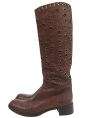 Punching Design Long Boots Brown
