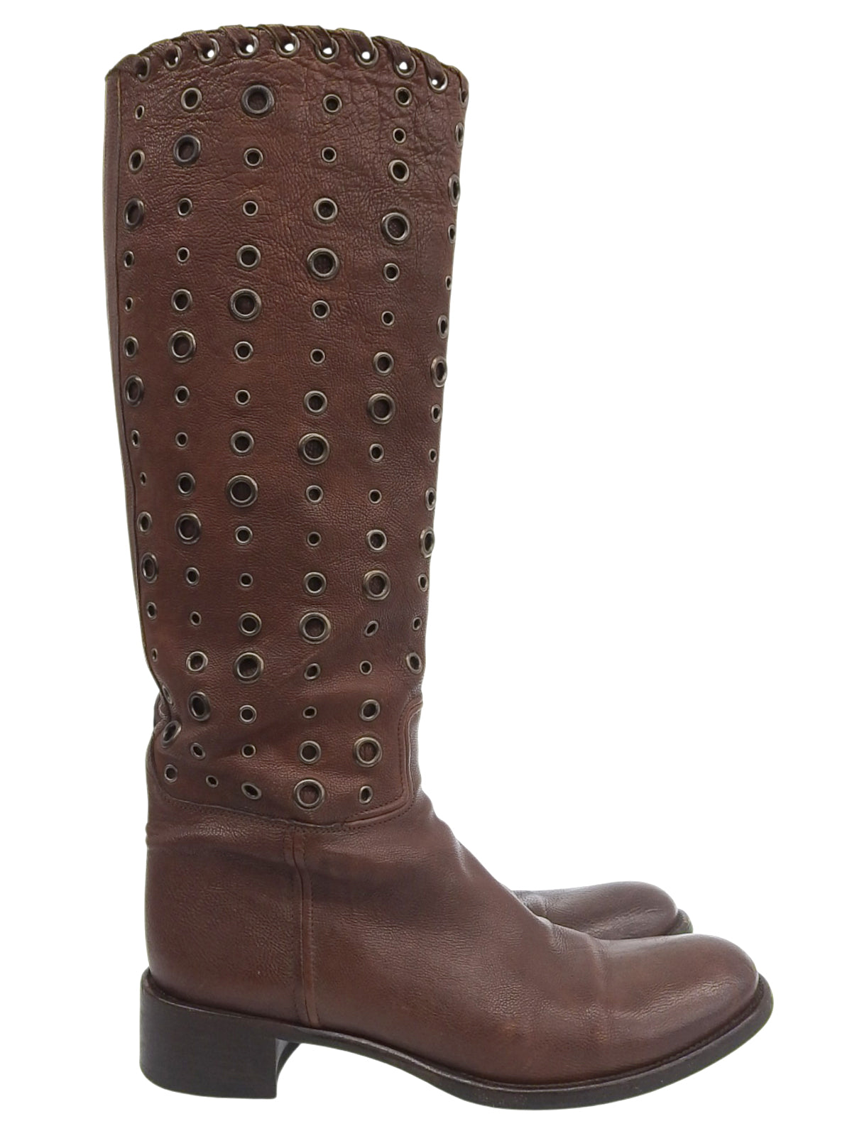 Punching Design Long Boots Brown