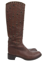 Punching Design Long Boots Brown