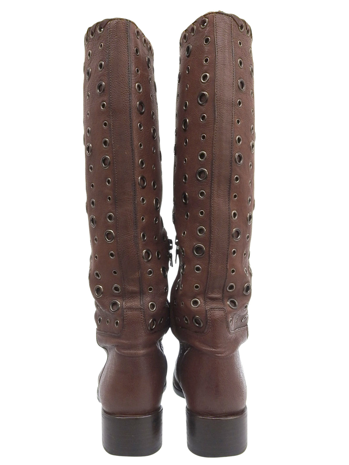 Punching Design Long Boots Brown