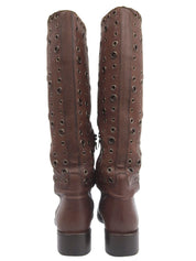 Punching Design Long Boots Brown