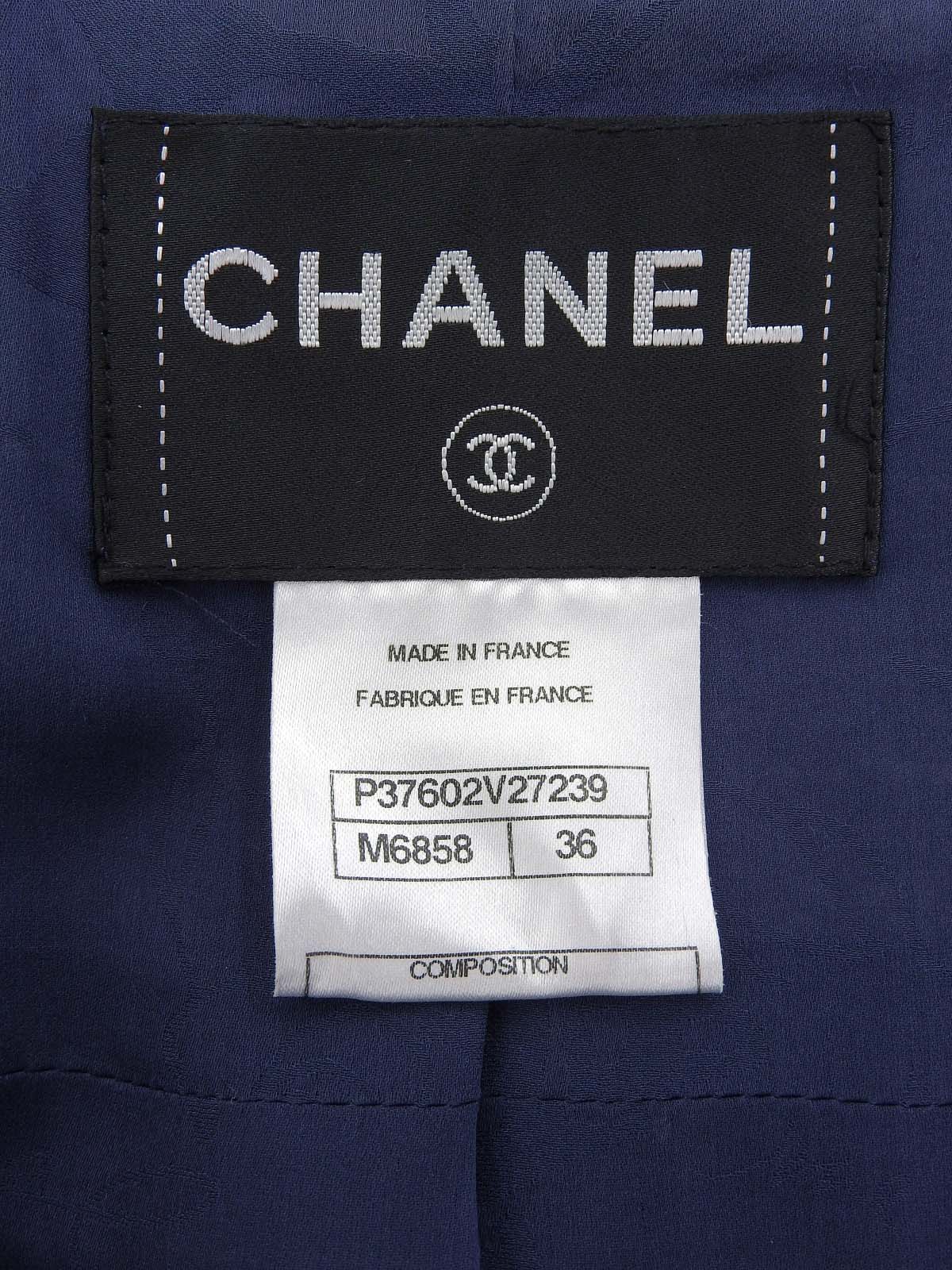 ツイードパールチェーンCCマークボタンジャケット ブルー/マルチ