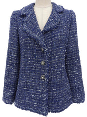 ツイードパールチェーンCCマークボタンジャケット ブルー/マルチ