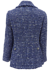 ツイードパールチェーンCCマークボタンジャケット ブルー/マルチ