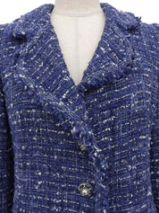 ツイードパールチェーンCCマークボタンジャケット ブルー/マルチ
