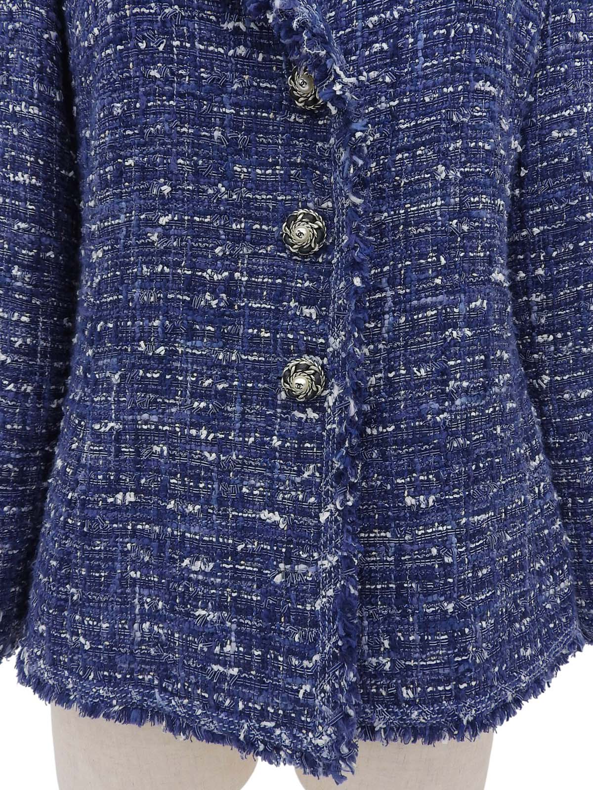 ツイードパールチェーンCCマークボタンジャケット ブルー/マルチ