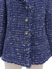ツイードパールチェーンCCマークボタンジャケット ブルー/マルチ