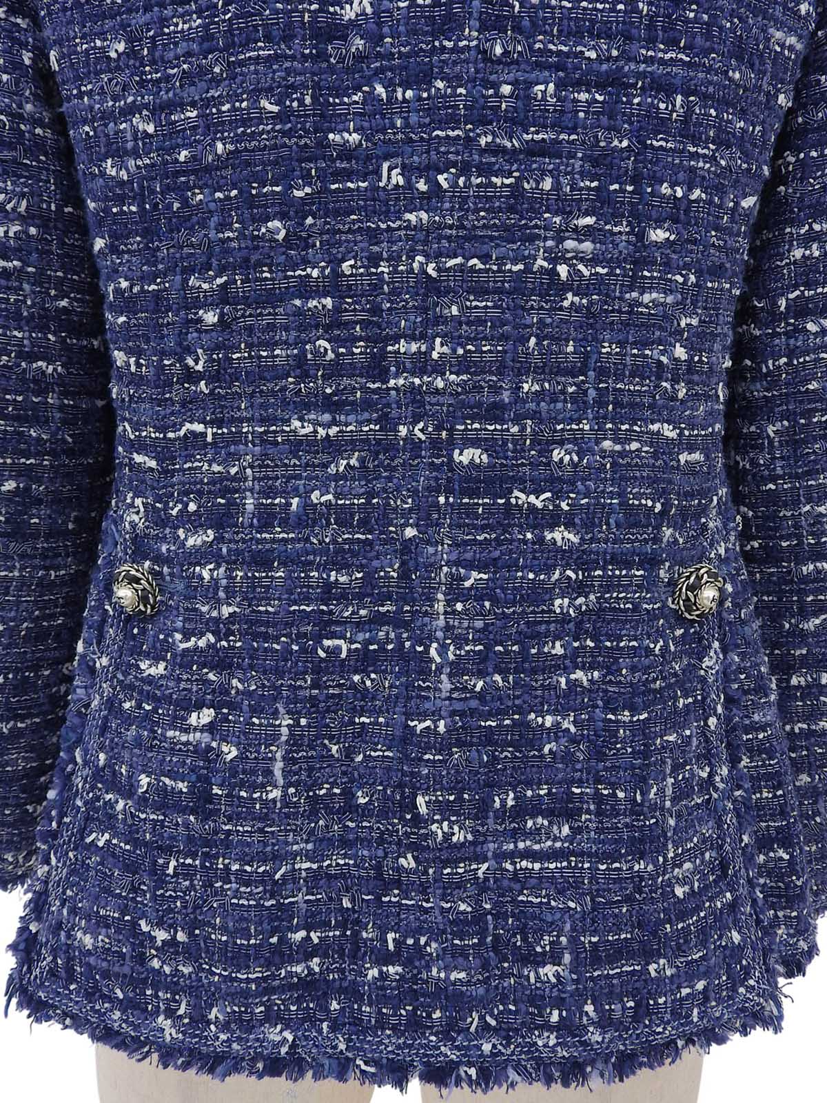 ツイードパールチェーンCCマークボタンジャケット ブルー/マルチ