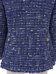 ツイードパールチェーンCCマークボタンジャケット ブルー/マルチ