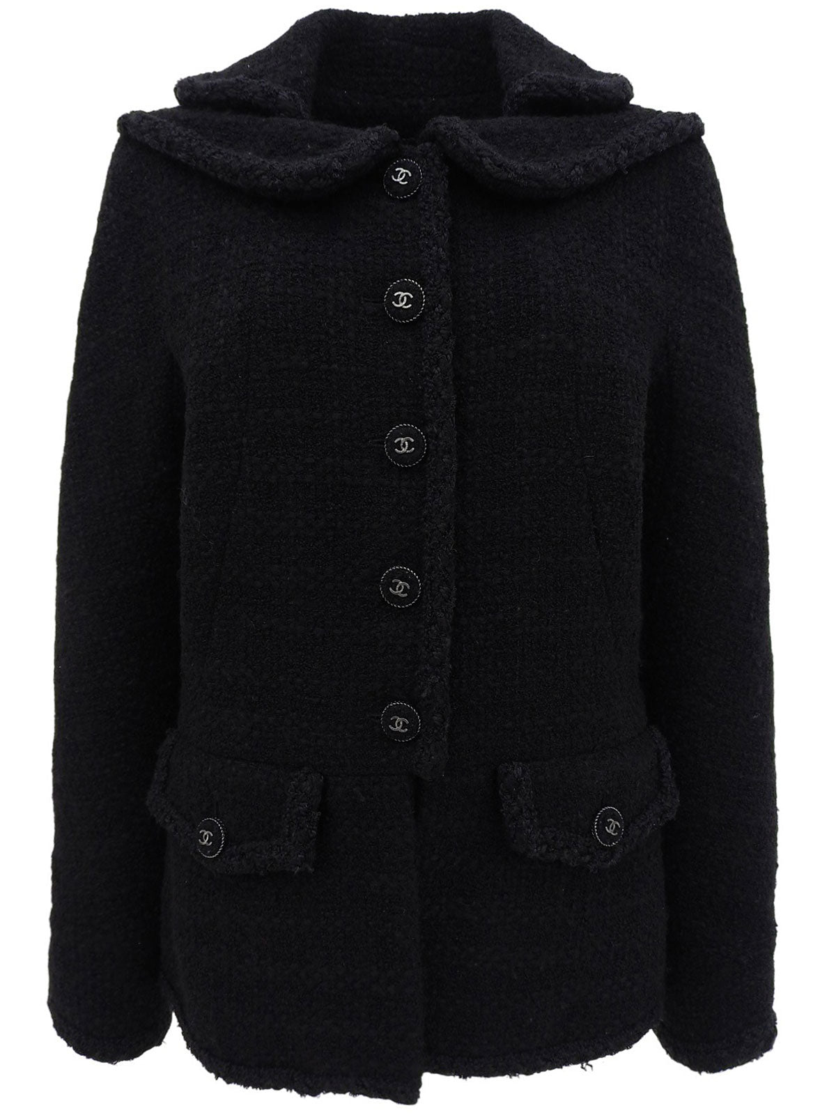 Tweed CC Mark Logo Button Jacket in Black