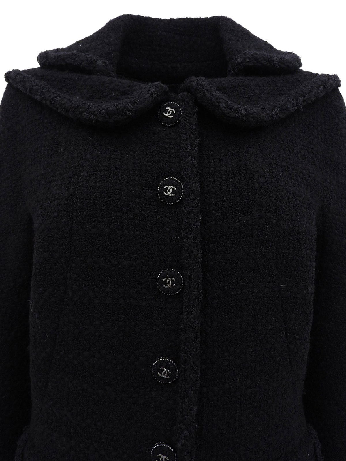 Tweed CC Mark Logo Button Jacket in Black