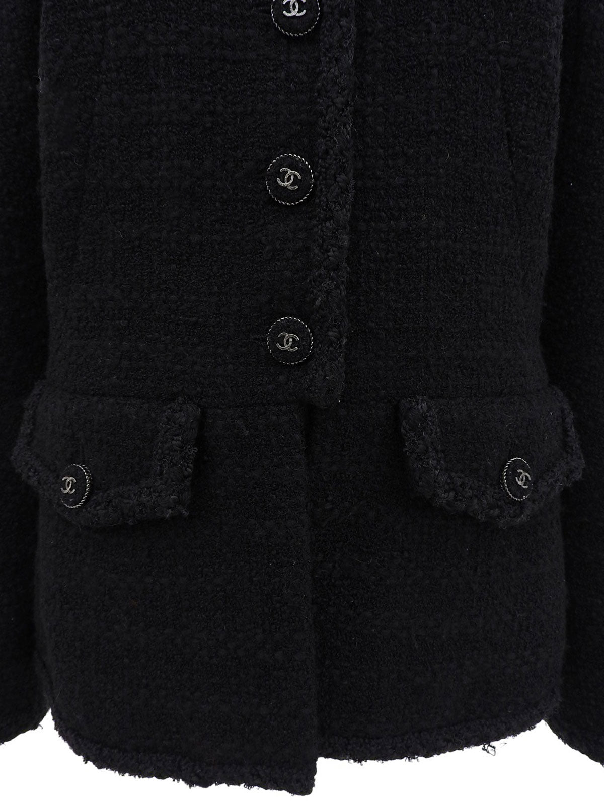 Tweed CC Mark Logo Button Jacket in Black