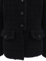 Tweed CC Mark Logo Button Jacket in Black