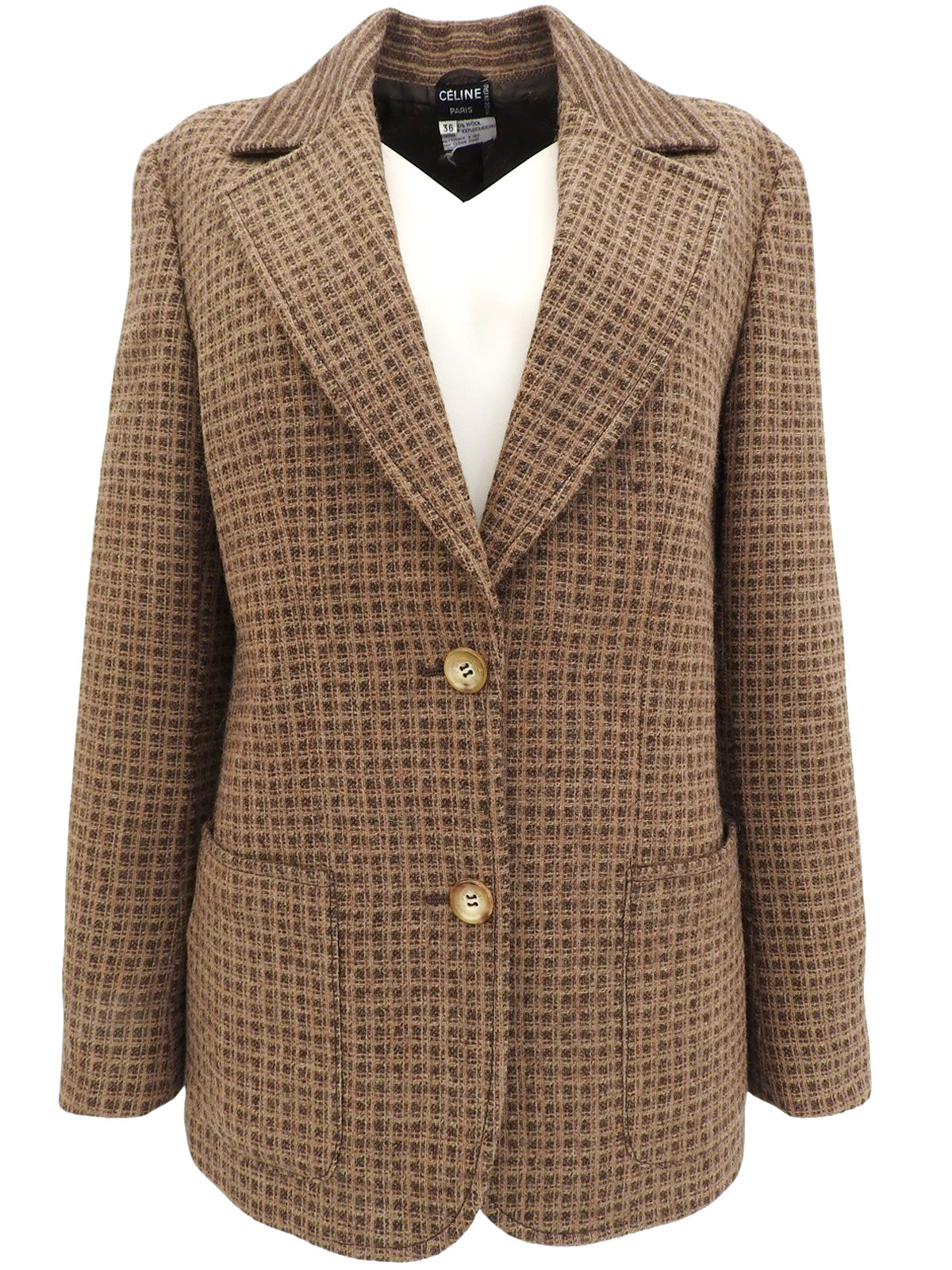 Block Check Pattern Logo Button Jacket in Beige/Brown