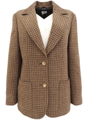 Block Check Pattern Logo Button Jacket in Beige/Brown