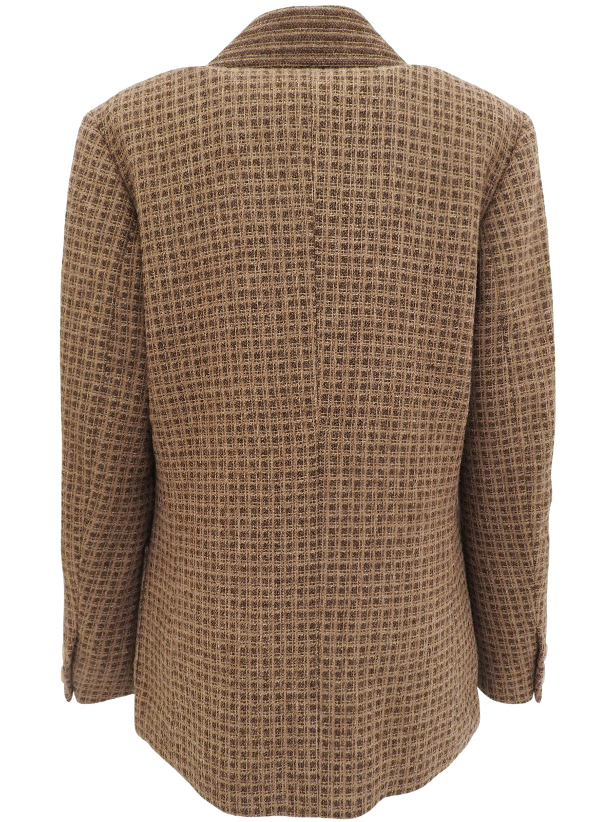 Block Check Pattern Logo Button Jacket in Beige/Brown