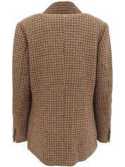 Block Check Pattern Logo Button Jacket in Beige/Brown