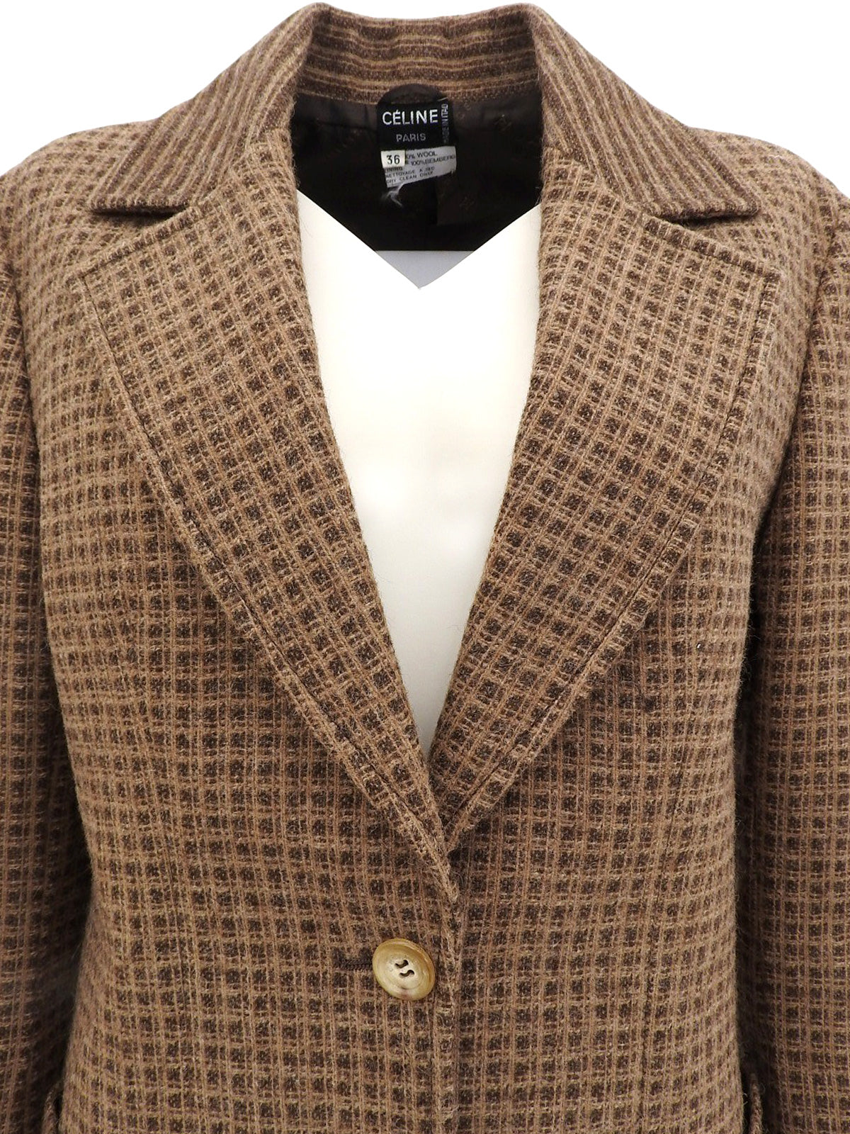 Block Check Pattern Logo Button Jacket in Beige/Brown