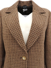 Block Check Pattern Logo Button Jacket in Beige/Brown