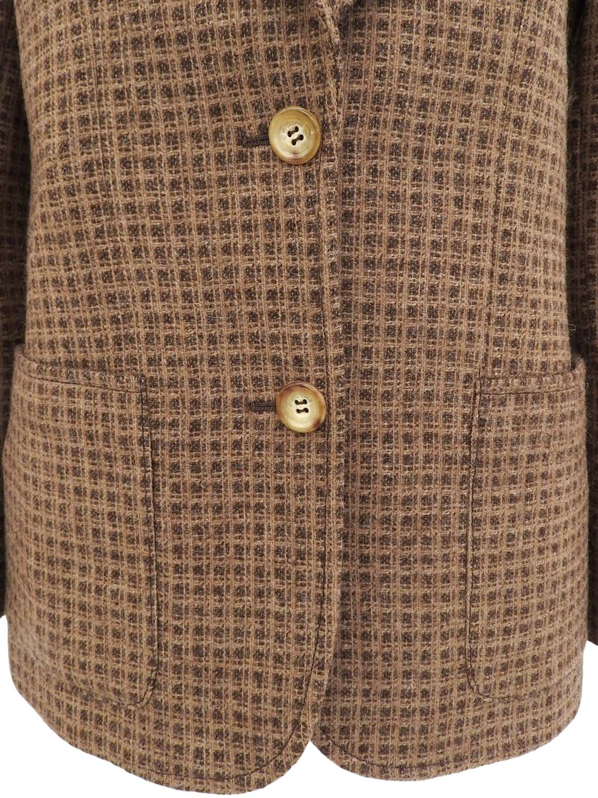 Block Check Pattern Logo Button Jacket in Beige/Brown