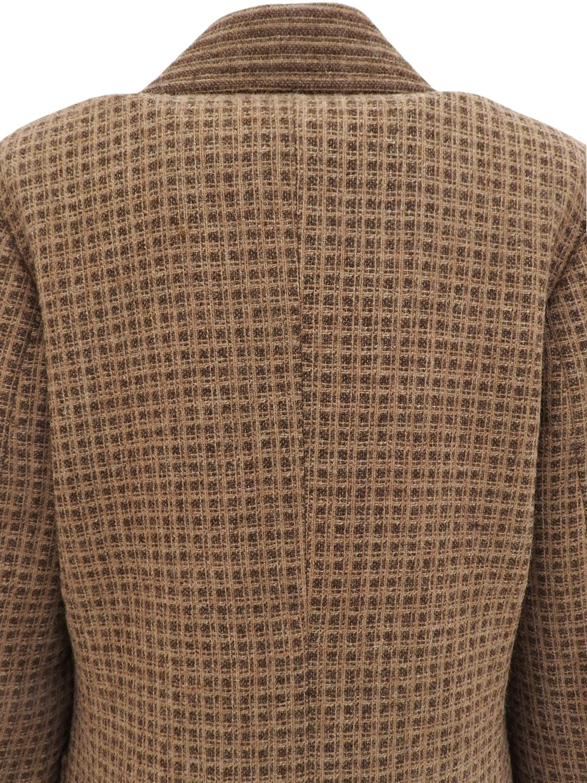 Block Check Pattern Logo Button Jacket in Beige/Brown