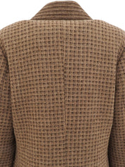 Block Check Pattern Logo Button Jacket in Beige/Brown