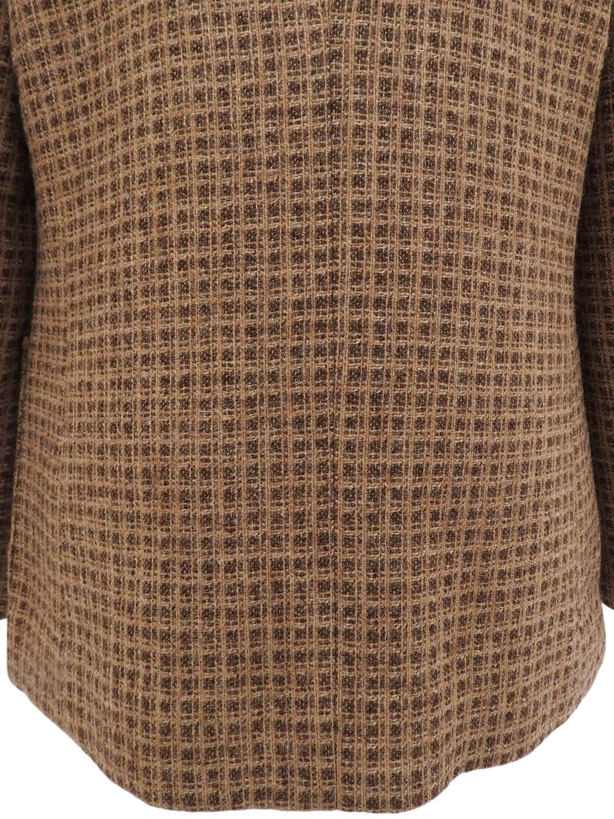 Block Check Pattern Logo Button Jacket in Beige/Brown