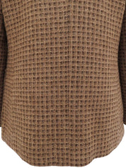 Block Check Pattern Logo Button Jacket in Beige/Brown