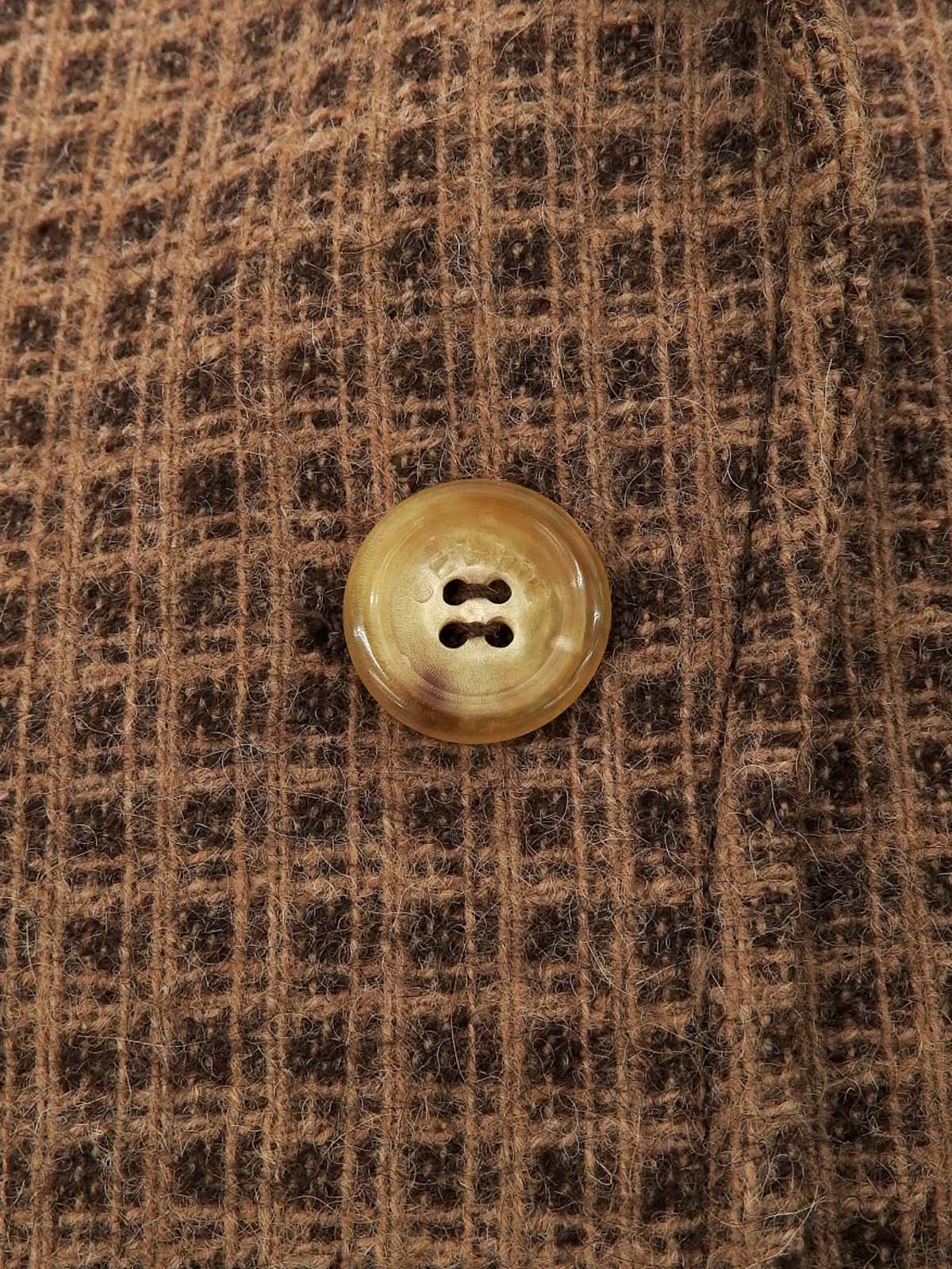 Block Check Pattern Logo Button Jacket in Beige/Brown