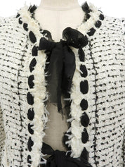 2005款黑色/白色斜纹软呢亮片缎带领结外套