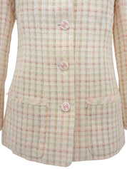 ツイードCCマークボタンジャケット ホワイト/ベージュ/ピンク #38