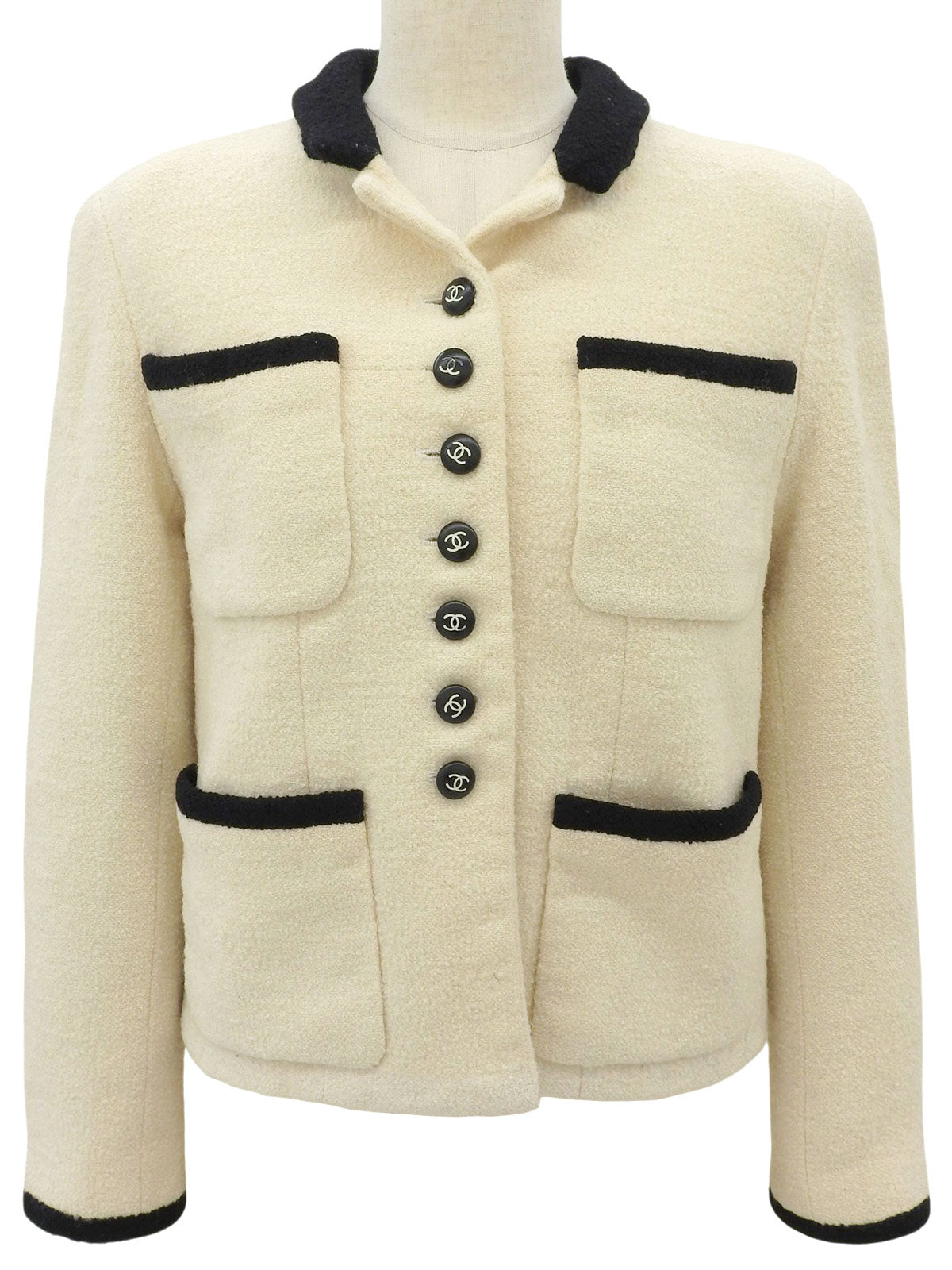 Tweed Two-Tone CC Mark Button Jacket Ivory/Black