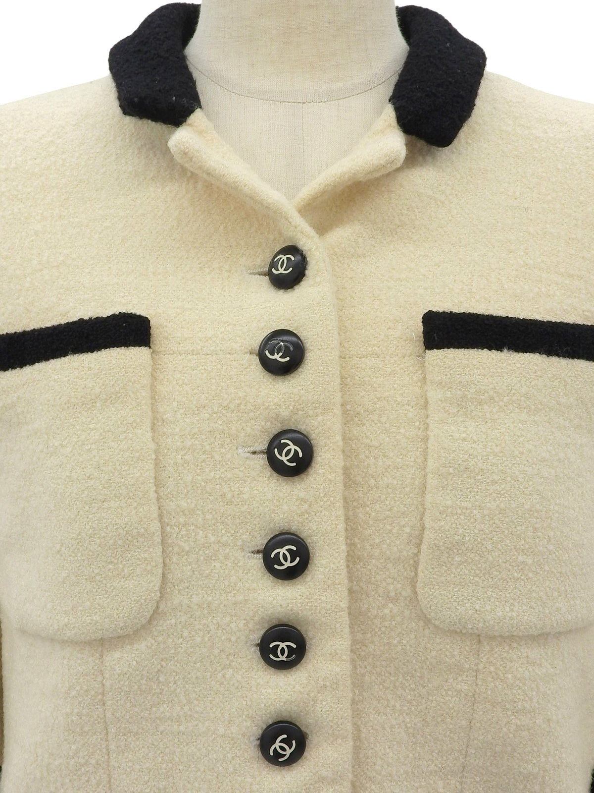 Tweed Two-Tone CC Mark Button Jacket Ivory/Black