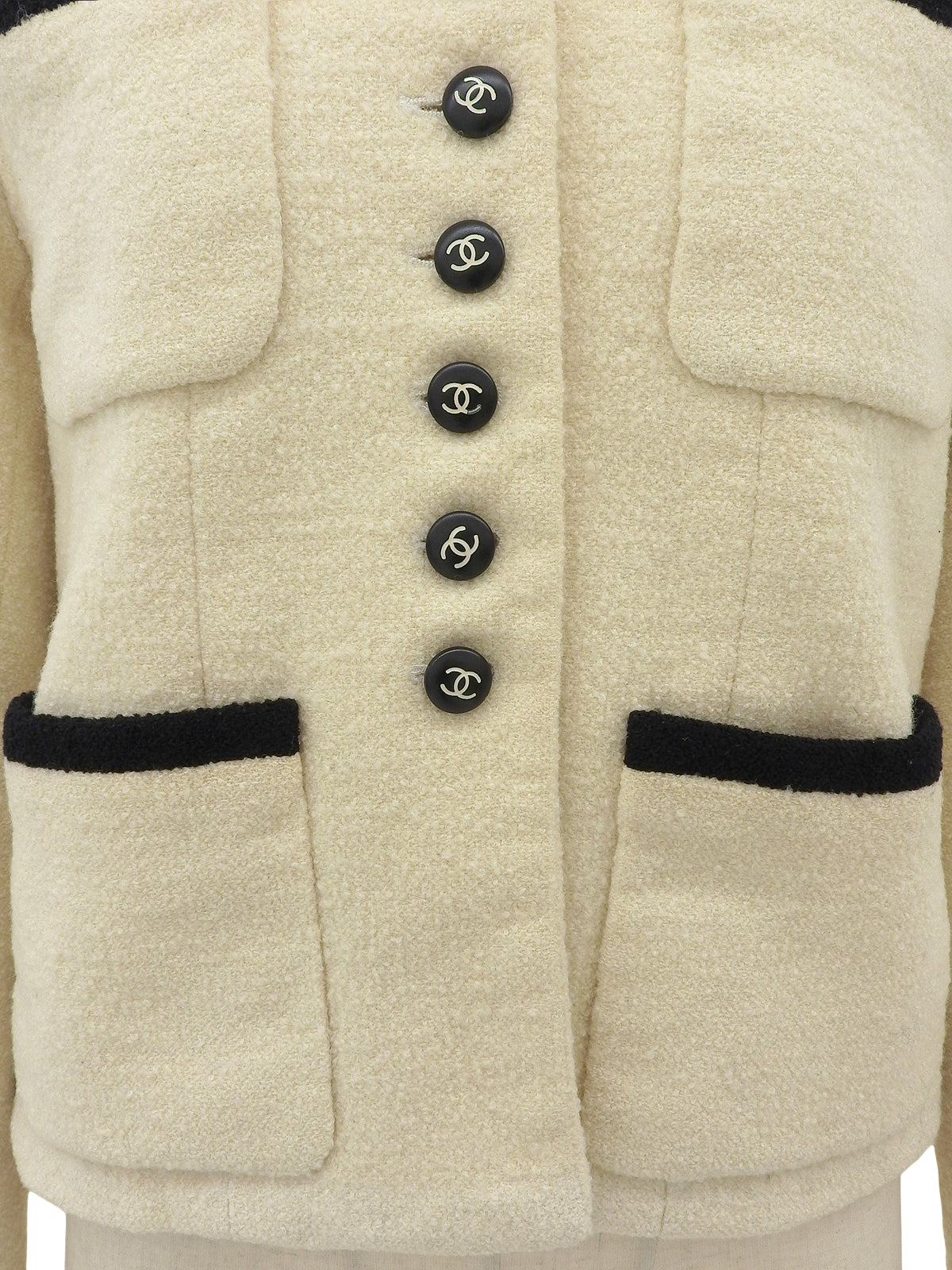 Tweed Two-Tone CC Mark Button Jacket Ivory/Black