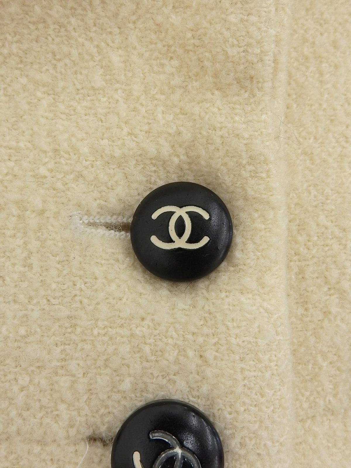 Tweed Two-Tone CC Mark Button Jacket Ivory/Black