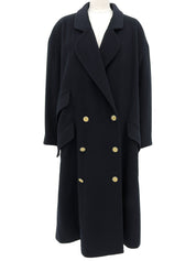 Navy Cashmere CC Mark Button Double-Breasted Long Coat
