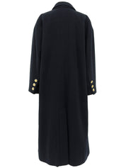 Navy Cashmere CC Mark Button Double-Breasted Long Coat