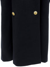 Navy Cashmere CC Mark Button Double-Breasted Long Coat