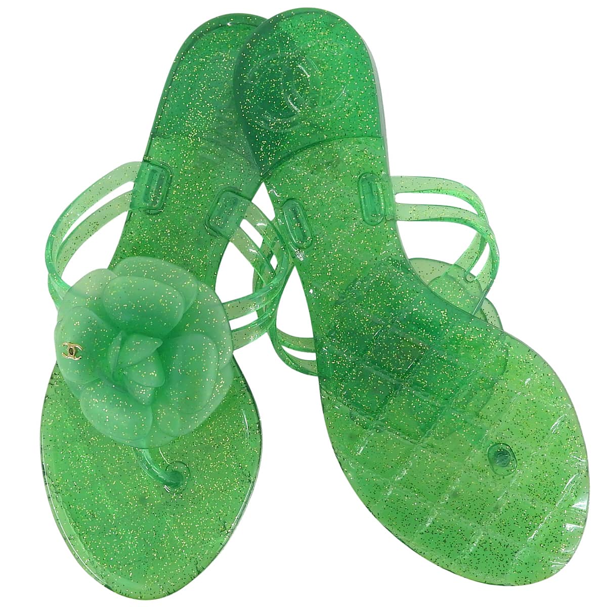 Rubber Camellia CC Mark Sandals Green