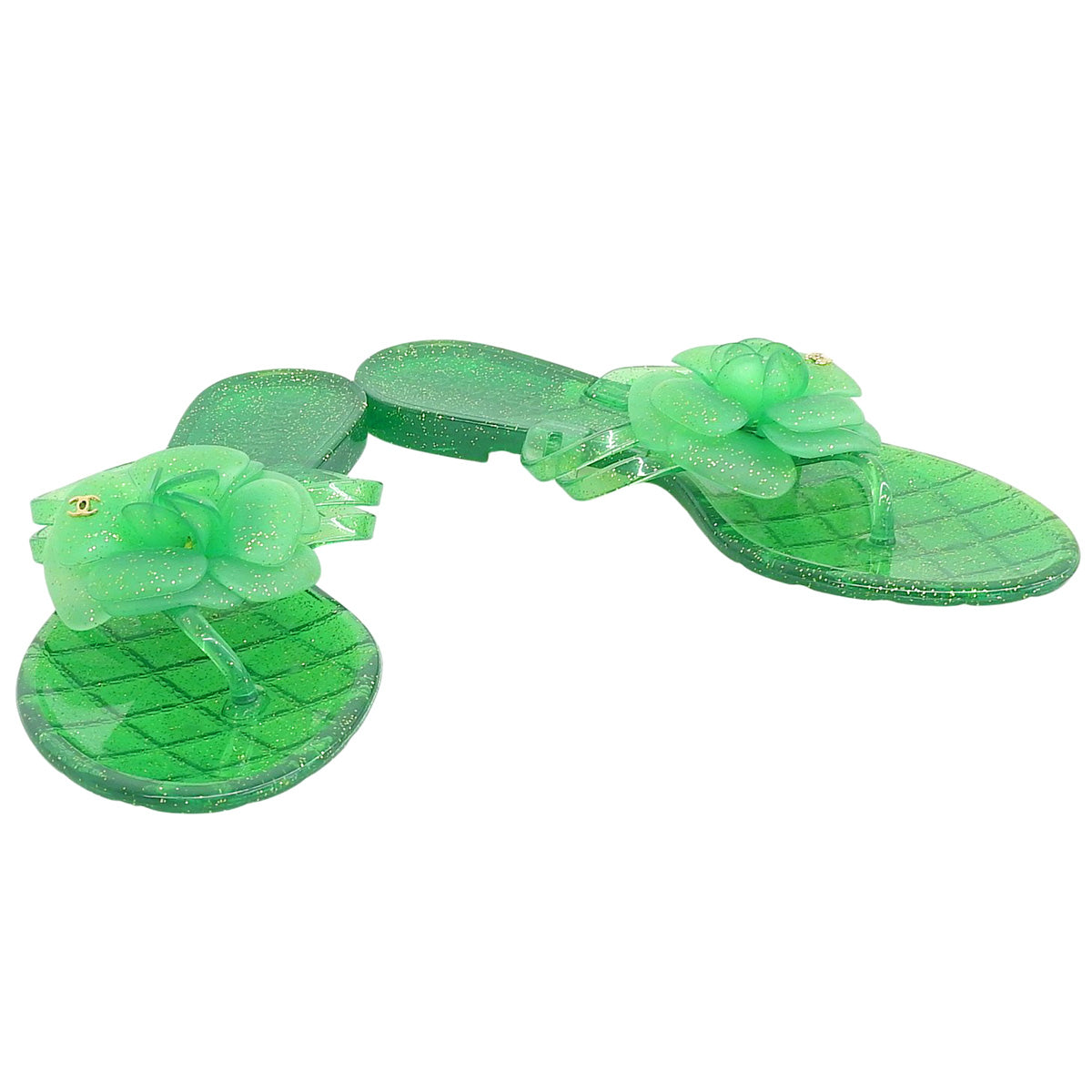 Rubber Camellia CC Mark Sandals Green