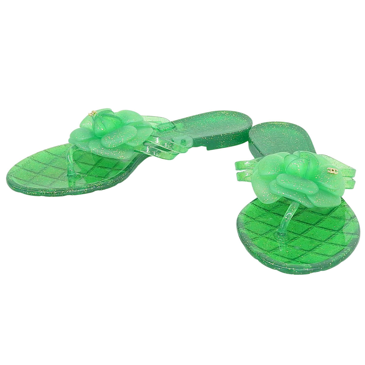Rubber Camellia CC Mark Sandals Green
