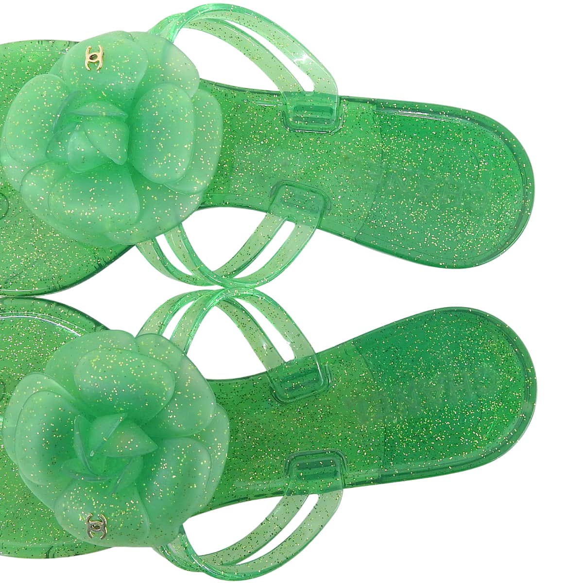 Rubber Camellia CC Mark Sandals Green